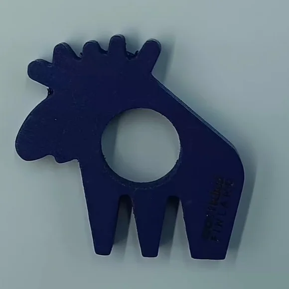 VTG Aarikka Finland 4 Blue Birch Wood Moose Napkin Rings and 20 Moose Napkins - Picture 7 of 7